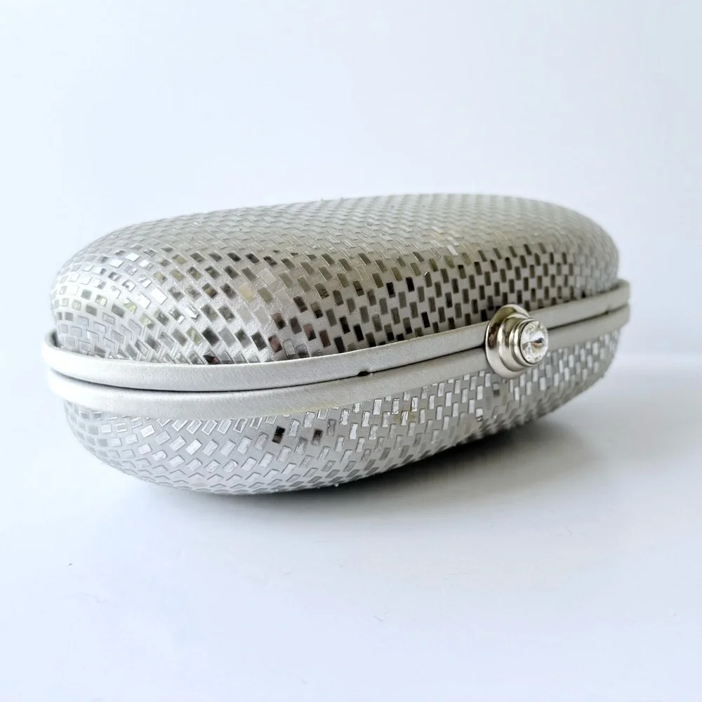 Vintage St. John Silver Satin Sequin Paillette Convertible Clutch Evening Bag